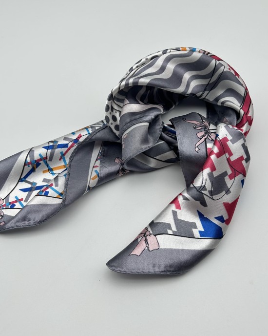 gray retro small silk scarf